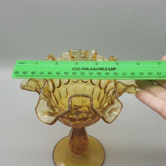 Amber waffled edge carnival glass vase - Picture 9 of 10